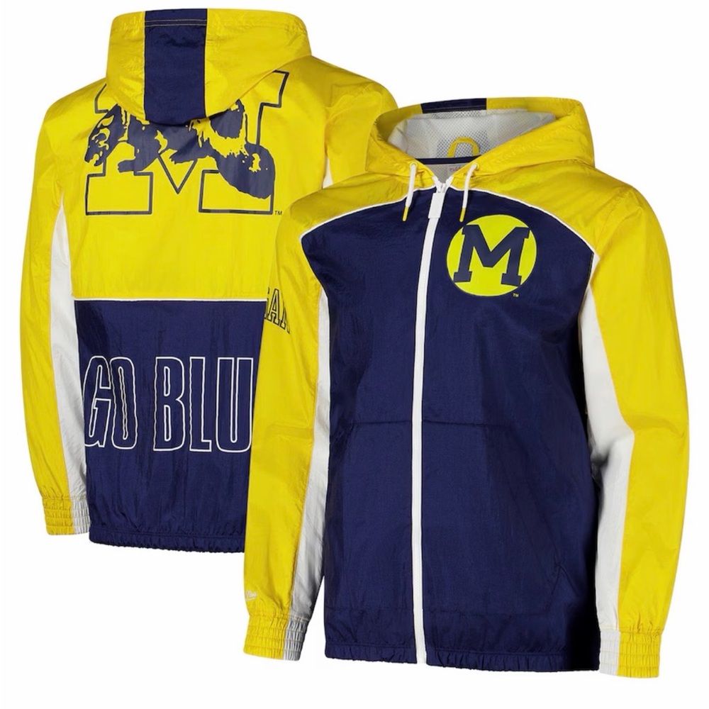 Men's Mitchell & Ness Navy Michigan Wolverines Big Shot‎ Premium Full-Zip Size L